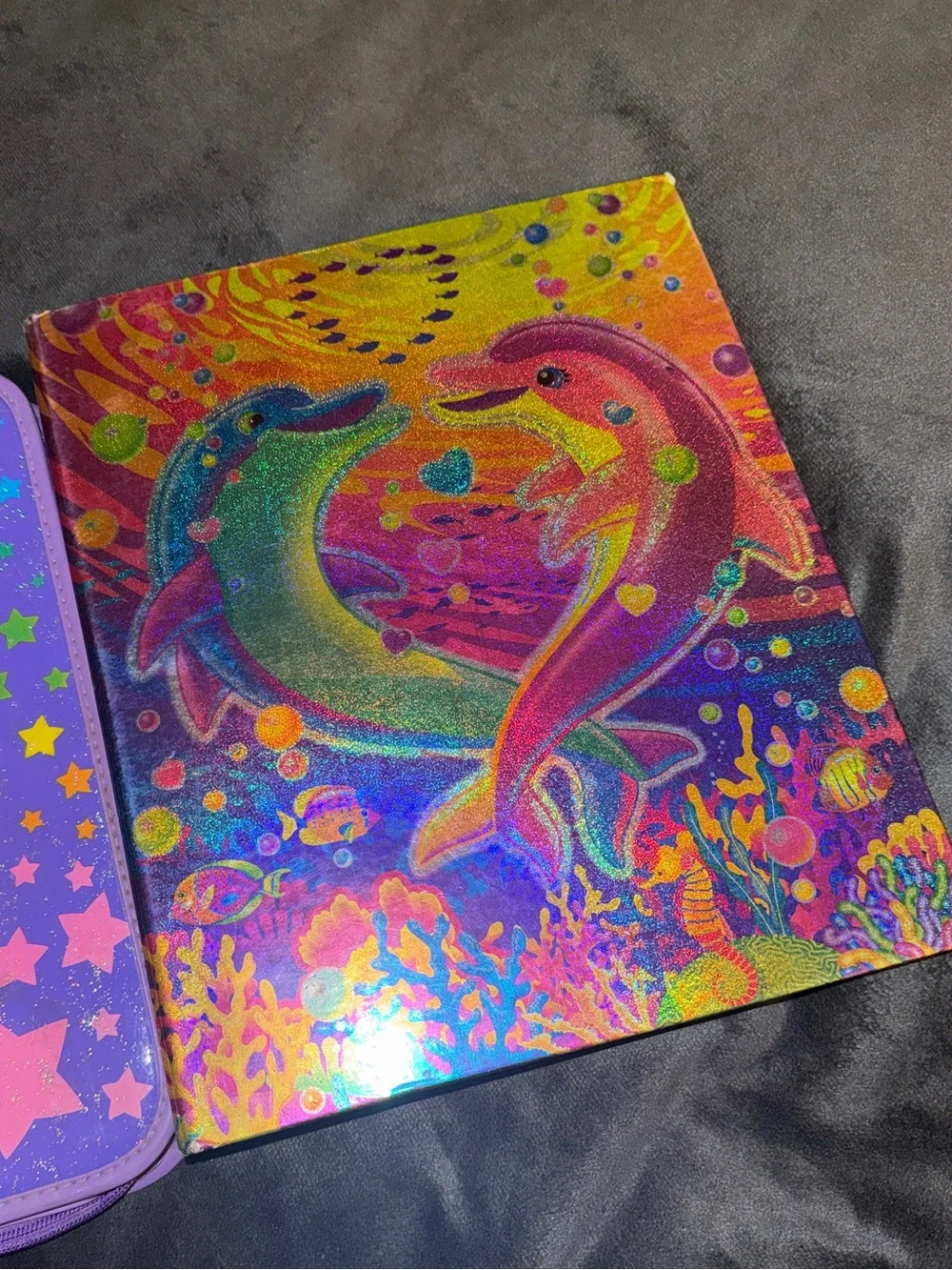 Lisa Frank dolphins holographic binder